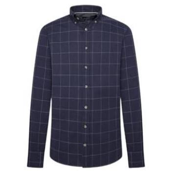 Camisa de Hombre Tailored Fit de Cuadros Ventana en Algodón Marino - Hackett, Manga Larga, Talla XXL