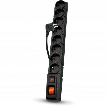 HSK DATA Regleta de Enchufes S8-ACAR ALP-ACARS8-05 con Protección Contra Sobretensiones, 8 Salidas AC y Interruptor