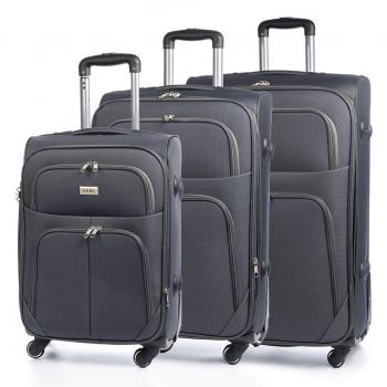DAM Juego de 3 maletas Trolley extensibles de tela, semirrígidas con cerradura numérica y 4 ruedas giratorias 360°, dimensiones 45x29x75 cm