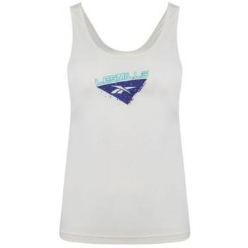 Camiseta sin mangas Reebok Les Mills Supremium Graphic blanca y azul para mujer - XXS
