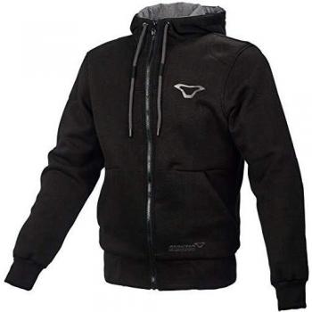 Chaqueta de Moto Macna Nuclone Negra, características: material resistente al desgaste, forro interior térmico, protección CE en hombros y codos, ventilación ajustable, capucha extraíble, múltiples bolsillos