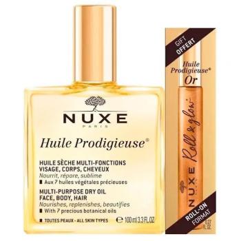 NUXE Huile Prodigieuse Aceite Seco Multifunción 100 ml Set de Regalo con Roll-on Or 8 ml