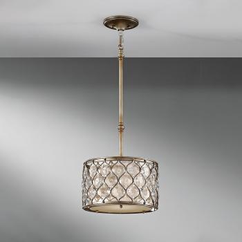 Colgante Lucia, lámpara colgante cilíndrica de techo en plata bruñida y cristal, 31 cm, 1 bombilla E27