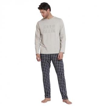 Pijama de Hombre Manga Larga Dream On Beige - Algodón, Homewear Admas 2024