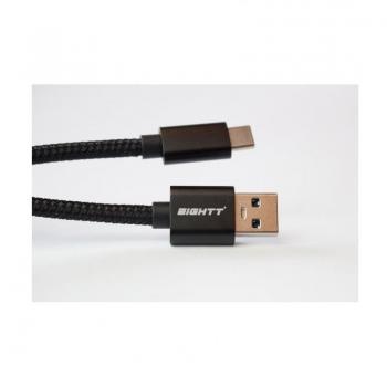 Cable USB Eightt de 2 metros con conexión USB tipo A a USB tipo C, trenzado de nylon en color negro