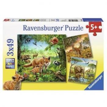 Ravensburger 3-in-1 Kids Puzzle - Animals of the Earth, 49 Pieces Each