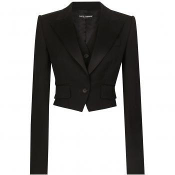 Dolce & Gabbana Women's Gabardine Cropped Jacket in Black, Size 42, F29YRTFU28JN0000, Blazers, female, Black, Size: S Black Jackets with Peak Lapels