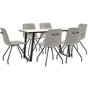 vidaXL Juego de Comedor 7 Piezas de Cuero Sintético Mobiliario Decoración Interior Casa Hogar Robusto Duradero Resistente Funcional Práctico Útil Gris