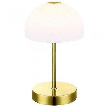 Lámpara de mesa táctil LED Snowflake, estructura de metal color latón, pantalla de vidrio opalino, 27 cm, luz cálida 3000K