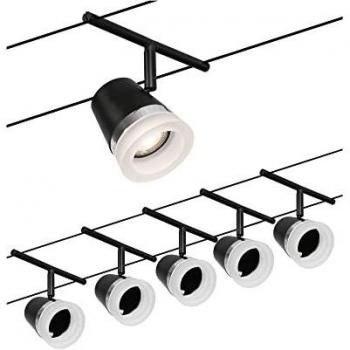 Sistema de Iluminación Paulmann Cone Basisset | 5 Focos GU5.3 | Montaje en Pared y Techo, Negro Mate/Cromo