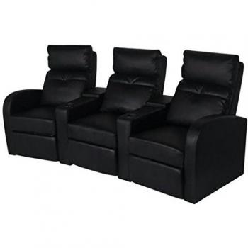 vidaXL Sillón Reclinable 3 Plazas Tapizado Cuero Artificial Asiento Salón Cine