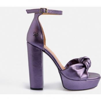 Silbon - Sandalia plataforma metalizada morada para Mujer, sandalias de plataforma de mujer de piel metalizada morada