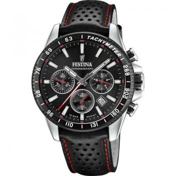 Festina Men's Chronograph Black Dial Leather Strap Watch