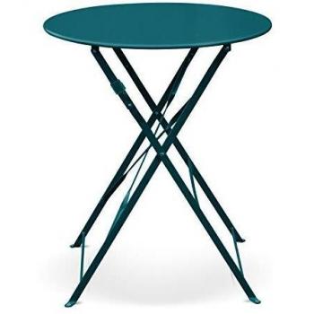 Mesa de jardín bistró plegable de metal Ø60cm, 2 plazas, Emilia azul pato