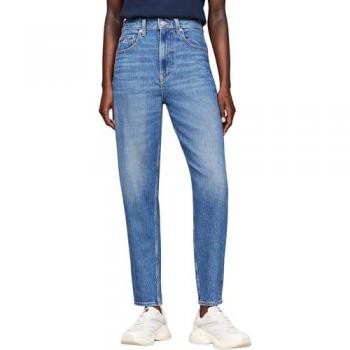 Tommy Jeans Women's Mom Fit High Waist Tapered Denim in Blue, Size 28/30