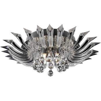 Plafón LED Crystoria 55 cm, cromo, acrílico y cristal, lámpara de techo empotrada de 5 luces G9