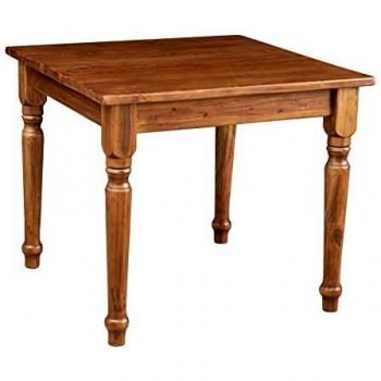 Mesa Cuadrada de Madera Maciza de Tilo 90x90 cm con Acabado Efecto Nogal - Estilo Country Shabby Chic para Cocina y Comedor, Hecha en Italia