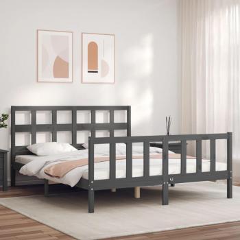 Cama redonda king size gris de madera maciza con cabecera Vidaxl