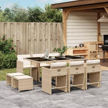11-Piece Beige Poly Rattan Garden Dining Set with Cushions