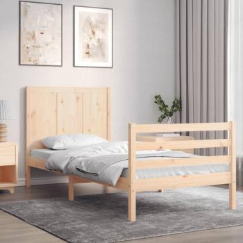 Cama individual de madera maciza con cabecero redondo de lana