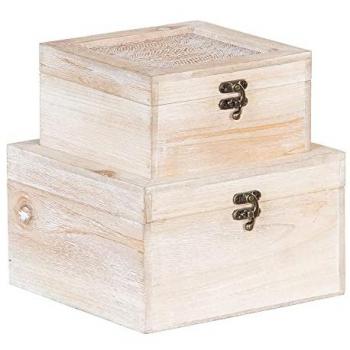 Caja Decorativa Hojas de Ratán 20 x 20 x 12 cm DMF (Set de 2 Unidades)
