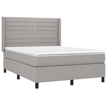 Cama Box Spring con colchón y luces LED en tela gris claro 140x190 cm