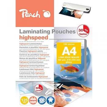 Láminas de plastificación A4 Peach - 125 micras - 100 unidades - alta velocidad - compatible con plastificadoras A3 de cualquier marca - PP525-22