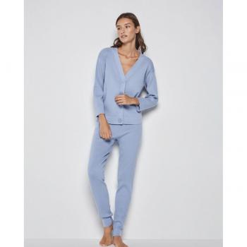 Pantalón Largo de Mujer en Tejido Punto Tricot Ajustable con Goma y Cordón