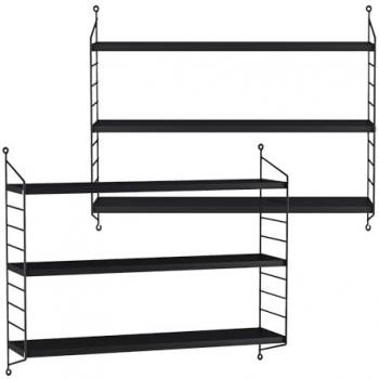 Juego de 2 estanterías de pared Strängnäs con 3 niveles ajustables, acero negro 50x60x15 cm