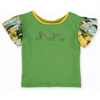 Pan con Chocolate Camiseta estampada de algodón orgánico en color verde para bebé niña