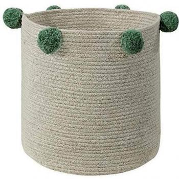 Cesta Decorativa de Algodón con Pompones Beige, Negro, Verde, Naranja 30xØ30 cm