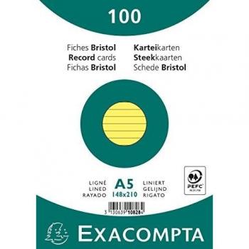 Fichas de Cartulina Bristol A5 Rayadas Amarillas 205 g/m² - 100 Unidades