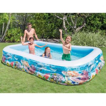 Piscina Hinchable Intex Tropical Rectangular Fondo Marino, 1020L, +6 Años, Multicolor, 56x183x305 cm