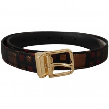 Dolce & Gabbana Multicolor Leather Jacquard Gold Metal Buckle Belt - 75 cm / 30 Inches