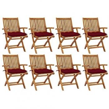 vidaXL 8-Piece Solid Teak Wood Folding Garden Chair Set with Cushions