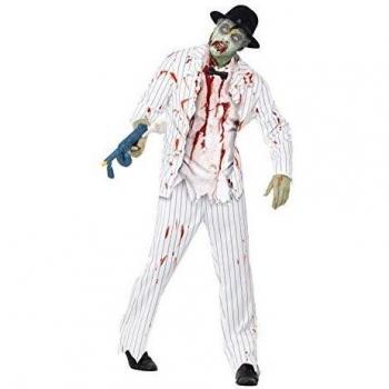 Smiffys Disfraz de gángster zombi para hombre, chaqueta, pantalones, parte superior con piezas de látex y pajarita, talla L, color: blanco, 43042