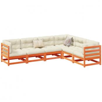 6 Piece Garden Sofa Set with Cushions Wax Brown Solid Pine Wood