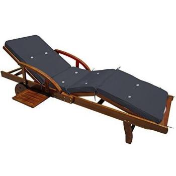 Cojín para Tumbona de Jardín Antracita 195x55x5cm con Funda Hidrófuga y 6 Correas de Sujeción