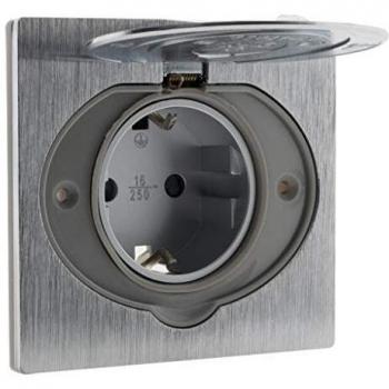 SCHUKO - Toma de suelo (16 A, acabado en aluminio cepillado, IP44)