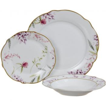 Vajilla de flores blanca y rosa de porcelana de 18 piezas