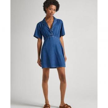 Pepe Jeans - Vestido Cheryl azul de estilo vaquero con cuello solapa para mujer
