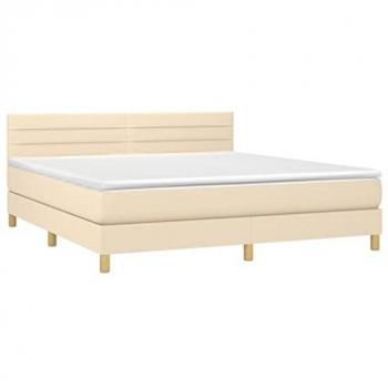 Cama box spring con colchón viscoelástico, espuma, protector, muelles ensacados, adaptable, acolchado reversible, tela color crema 180x200 cm