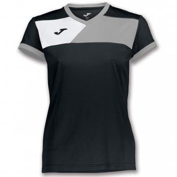 Joma Camiseta Crew II M/C Negro-Gris Mujer - Camiseta técnica de Manga Corta, Mujer, Negro -