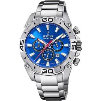 Festina Chrono Bike 2021 F20543/2 Reloj Analógico para Hombre con Esfera Azul y Correa Gris Plateada
