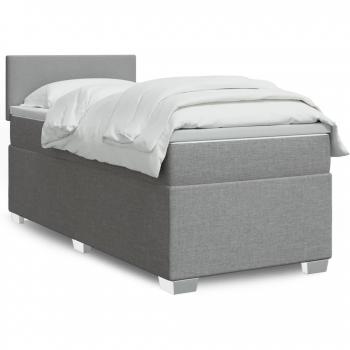 Cama box spring con colchón de tela gris claro 80x200 cm