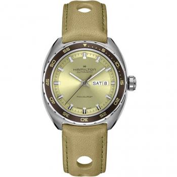 Hamilton American Classic Pan Europ Day Date Automatic Men's Watch 42mm with Beige Dial and Leather Strap