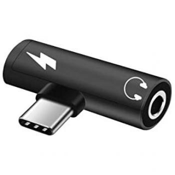 Convertidor USB Tipo C 2 en 1 a Jack Auxiliar de 3,5mm y Extensión de Carga USB C