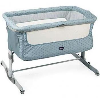 Chicco Next2Me Dream Cuna de Colecho para Bebé con Colchón, Función de Mecedora, Lateral Abatible, Altura Ajustable, Panel de Malla, Ruedas y Bolsa de Viaje 0-6 meses, 9 kg, Color Azul