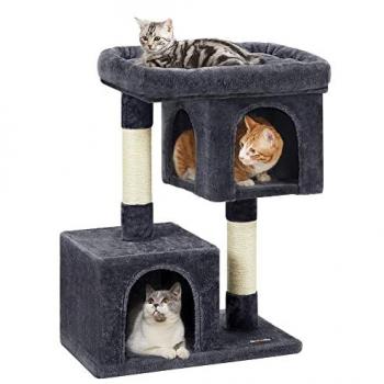 Árbol Rascador para Gatos con 2 Cuevas, Gris Oscuro / L (60 x 40 x 84 cm)
