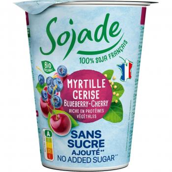 Yogur de soja cereza y arándanos bio sin azúcar Sojade 400g
